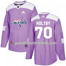Washington Capitals Braden Holtby 70 Adidas 2017-2018 Purper Fights Cancer Practice Authentic Shirt - Mannen